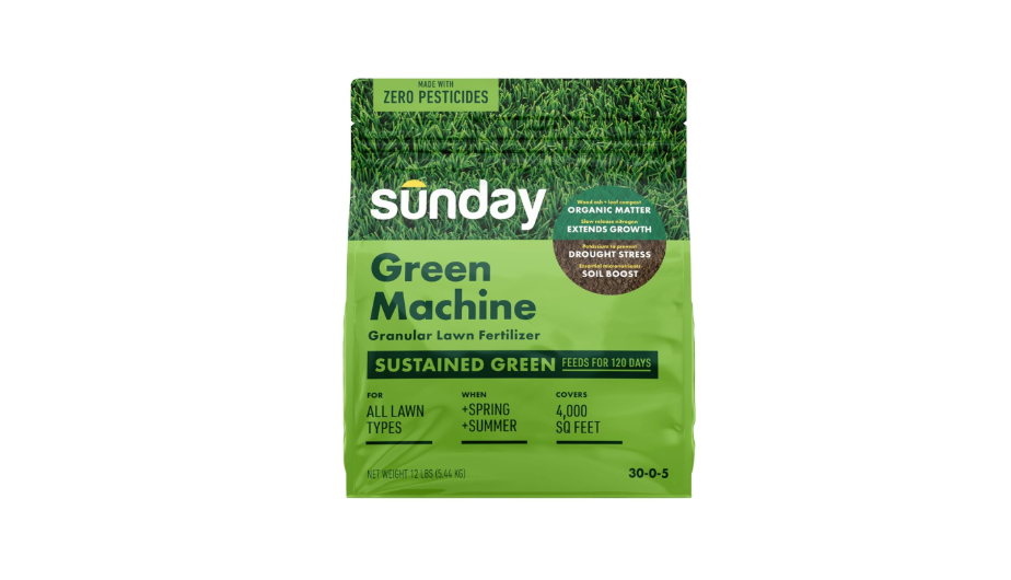 Sunday Green Machine Granular Lawn Fertilizer - 30-0-5 Mix for Up to 120 Days of Growth - Enriched with Potassium & Organic Matter for Soil Health &...