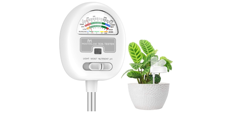  [Upgraded] Soil Moisture Meter, 4-in-1 Soil pH Tester, Moisture/Light/Nutrients/pH Meter for Gardening, Lawn, Farming, Indoor & Outdoor Plants Use, No...