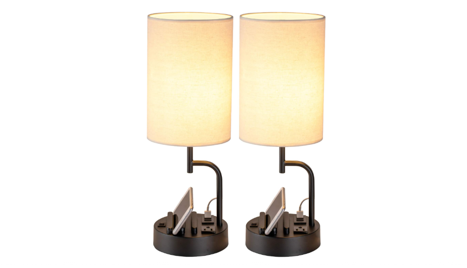 Dreamholder Table Lamp with 3 USB Charging Ports, Modern Desk Lamp with AC Outlet and Phone Stands, Perfect Bedside Lamp for Bedroom, Living Room, Office...