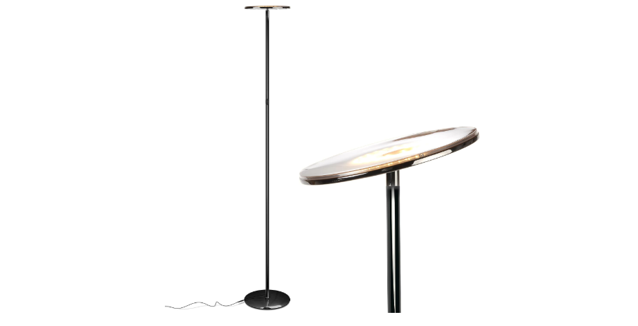Brightech Sky LED Floor lamp, Torchiere Super Bright Floor Lamp for Living Rooms & Offices - Dimmable, Tall Standing Lamp for Bedroom Reading - Black Chrome