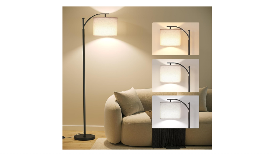 SUNMORY Arc Floor Lamp,Modern Floor Lamp with 9W 3 Color Temperatures Bulb,Metal Standing Lamps with Adjustable Hanging Lampshade,Tall Floor Lamps for...