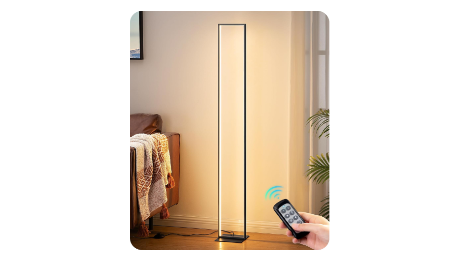EDISHINE LED Floor Lamp, 55" Modern Minimalist Rectangular Corner Light, 3000K-6000K Dimmable, Remote Control & Foot Switch, Metal Base Standing...