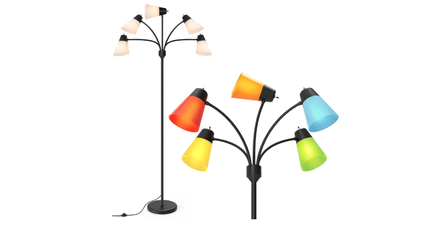 FOLKSMATE LED Floor Lamp, Medusa Multi Head Modern Tall, Rustic Adjustable Reading Standing Light for Living/Kids Room, Bedroom, Black