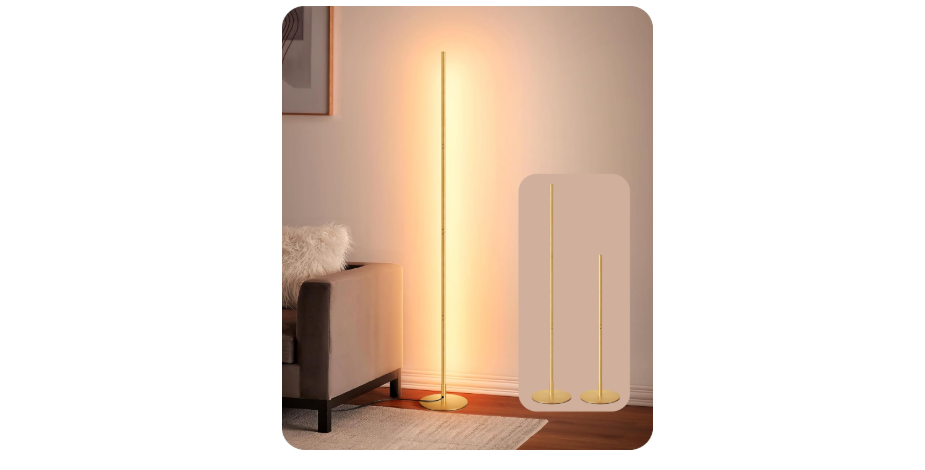 EDISHINE LED Corner Floor Lamp, Modern Slim Dimmable Light, Adjustable Height, 57.5" Minimalist Tall Lamp for Living Room, Bedroom, Office, 3000K Warm...