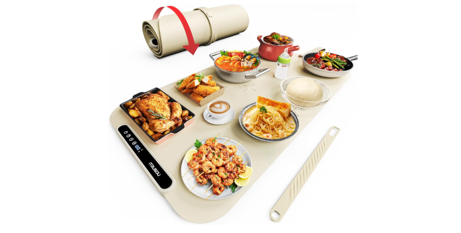 Food Warming Mat, iTRUSOU 27.5x16'' Electric Warming Tray with 7 Temp-Settings, 1-99h Flexible Timer, Switchable °F/°C, Rollable Food Warmer Keep...