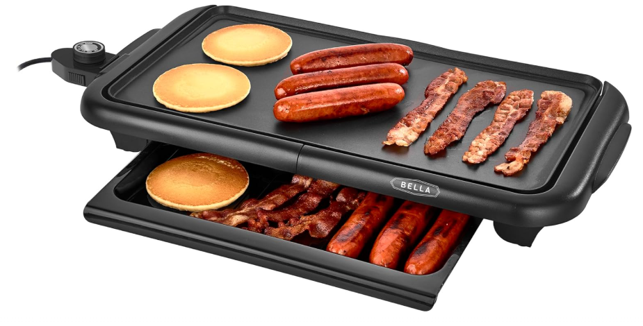 bella Electric Griddle with Warming Tray - Smokeless Indoor Grill, Nonstick Surface, Adjustable Temperature & Cool-touch Handles, 10" x 18",...