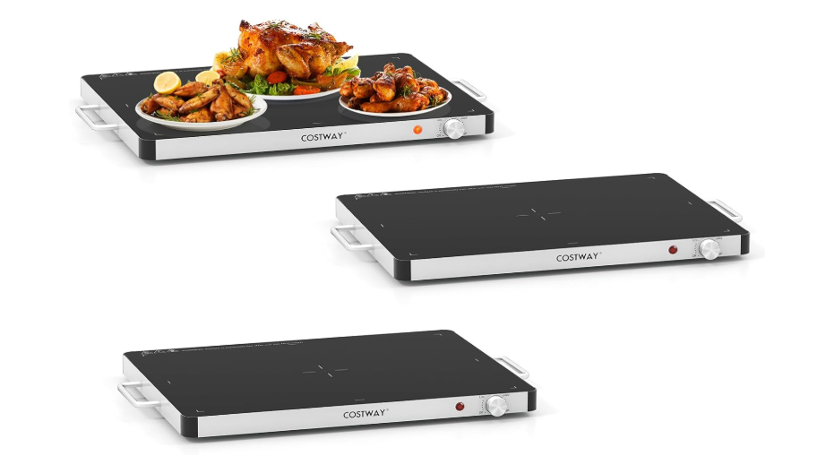 COSTWAY Electric Warming Tray, Food Warmer with Adjustable Temperature Control, Thermostat & Overheat Protection, Tempered Glass Serving Tray for...