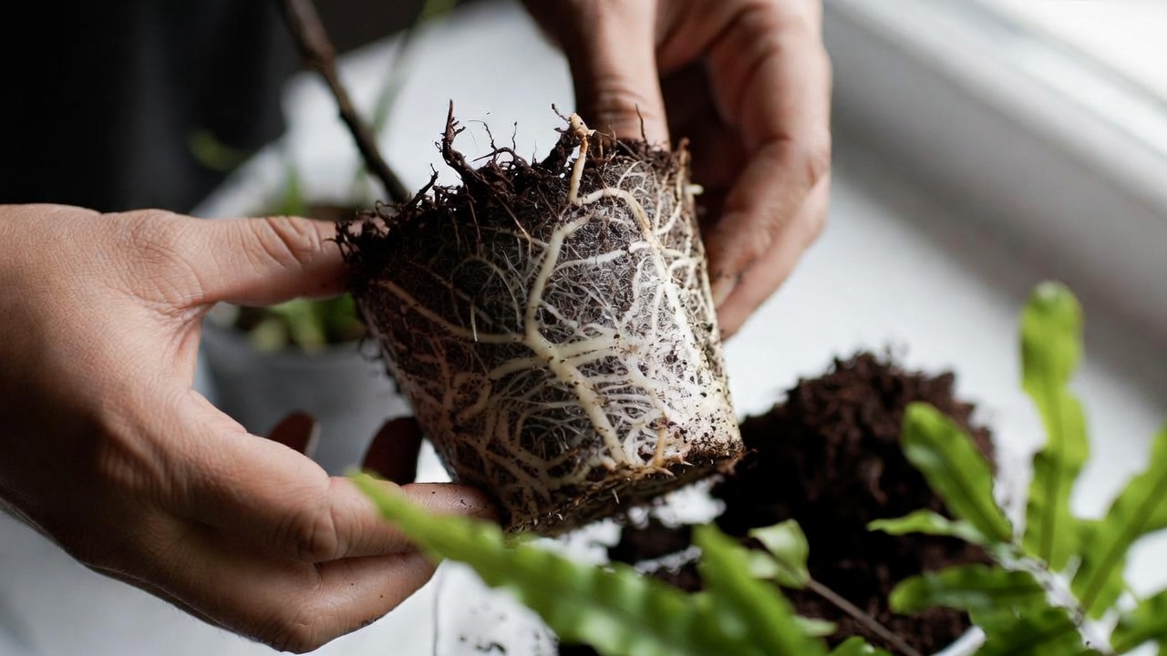 Dividing crocodile fern roots during propagation