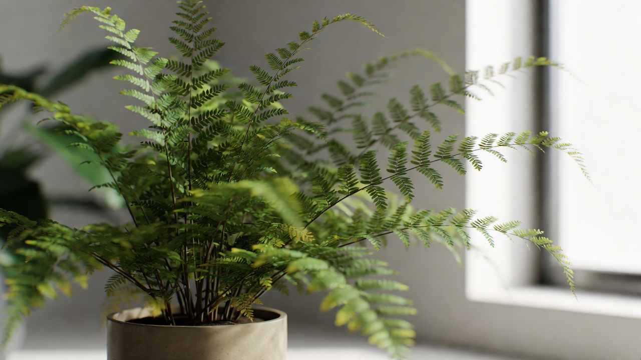 Fern Coppedge plant with delicate arching fronds in ceramic pot indoors