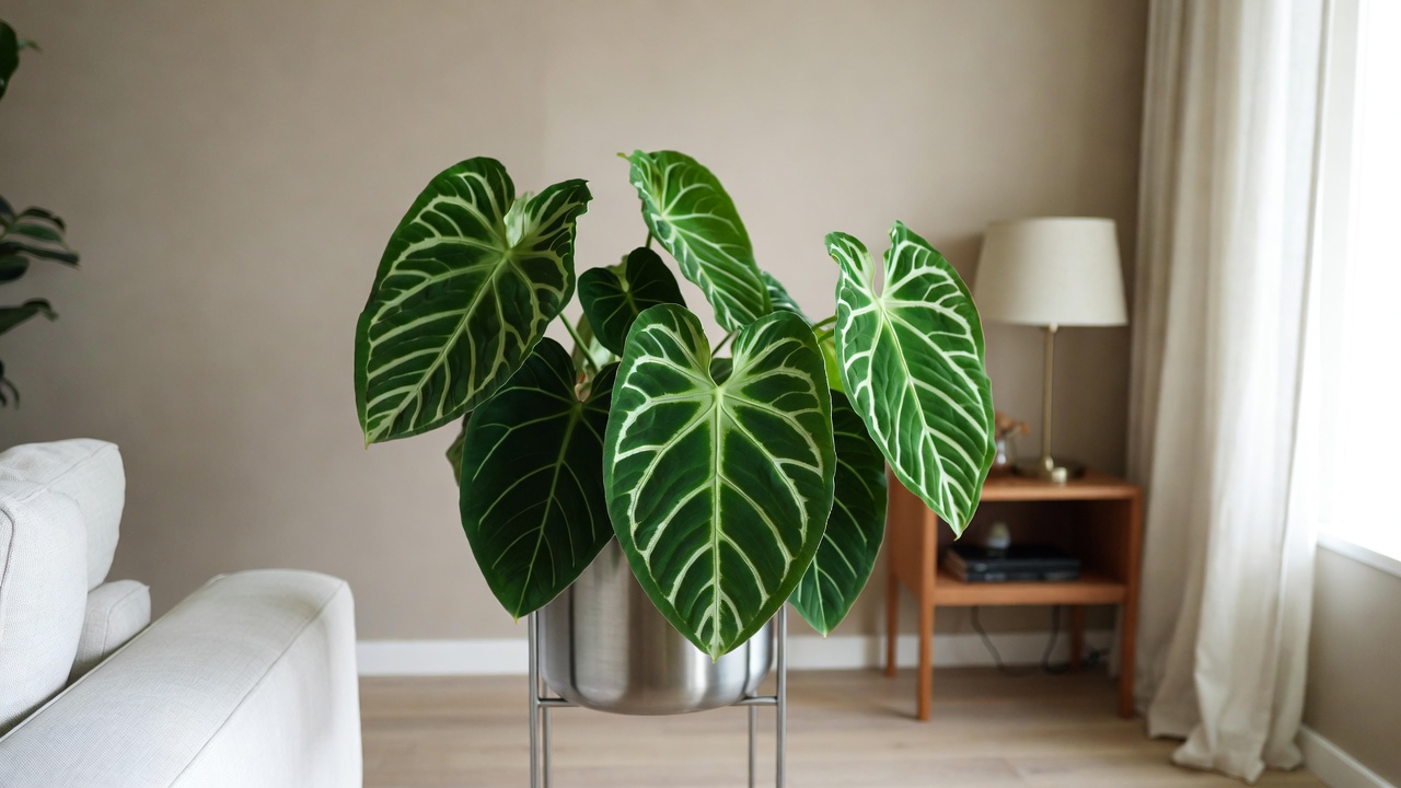 Anthurium clarinervium styled in modern minimalist home interior
