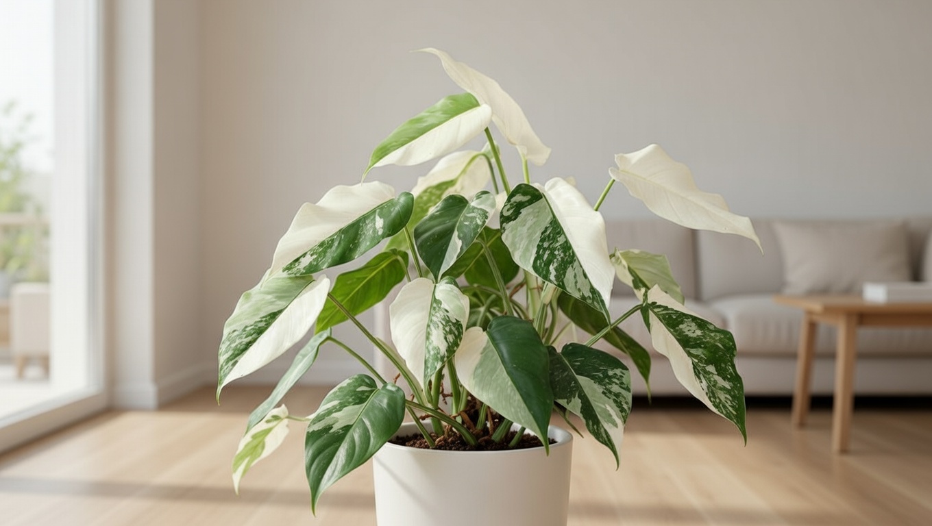 Healthy White Princess Philodendron plant with green and white variegated leaves growing indoors
