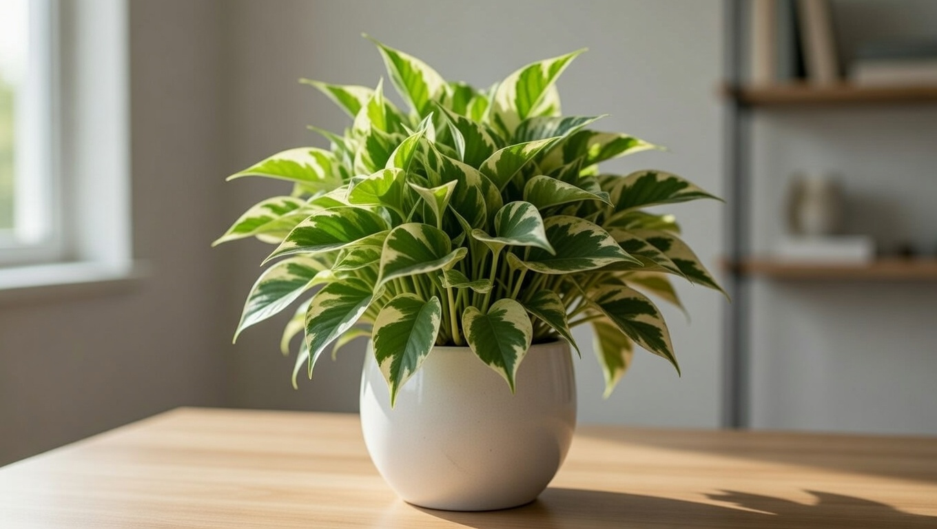 Full and bushy N Joy Pothos after pruning for compact growth