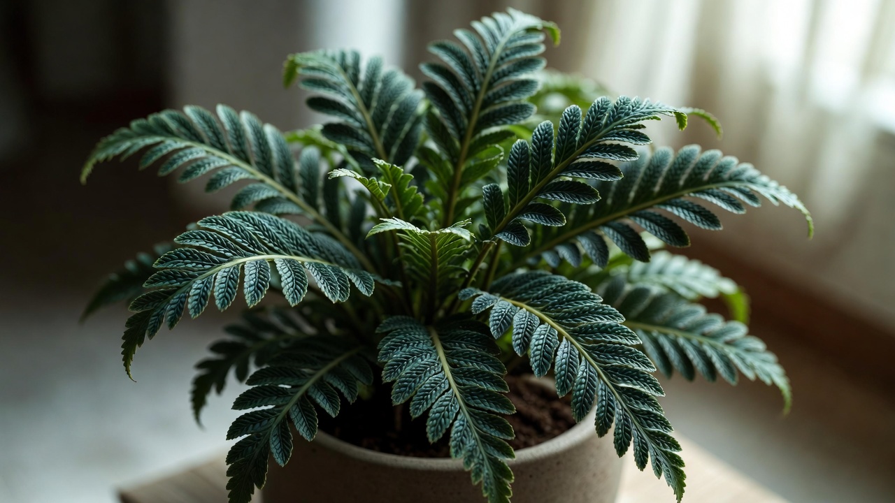 Healthy crocodile fern plant showing textured green leaves indoors