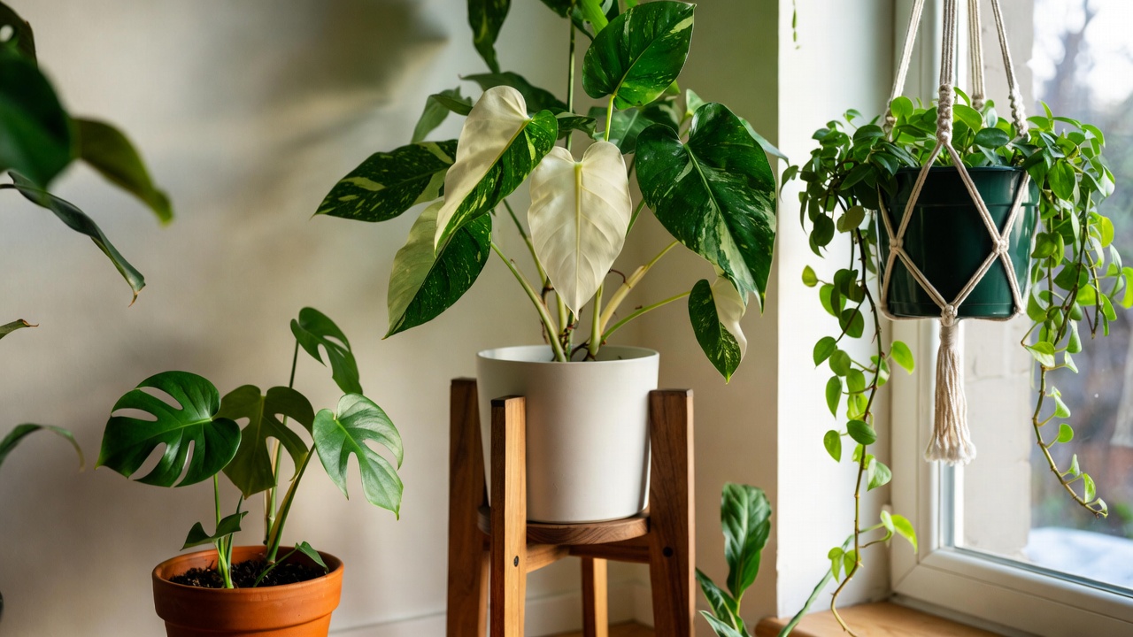 White philodendron displayed as a decorative indoor houseplant