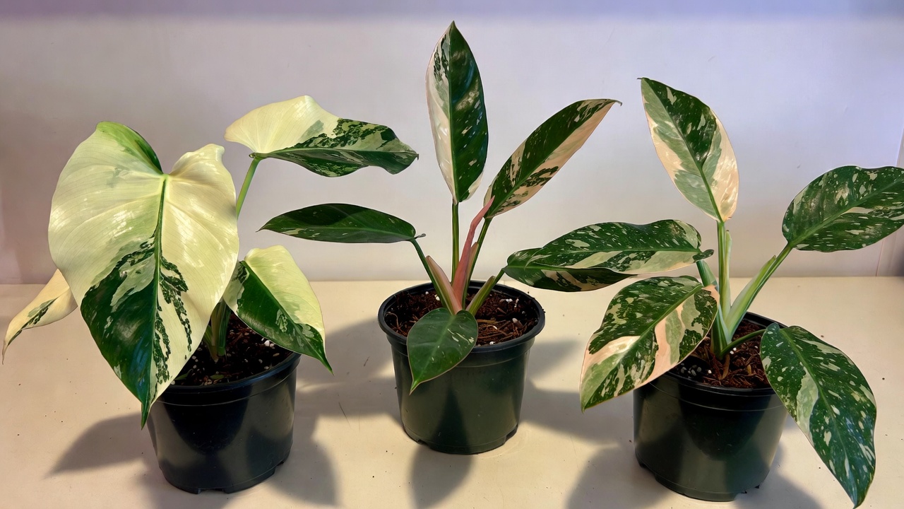 Comparison of Philodendron White Wizard vs White Knight vs White Princess variegation