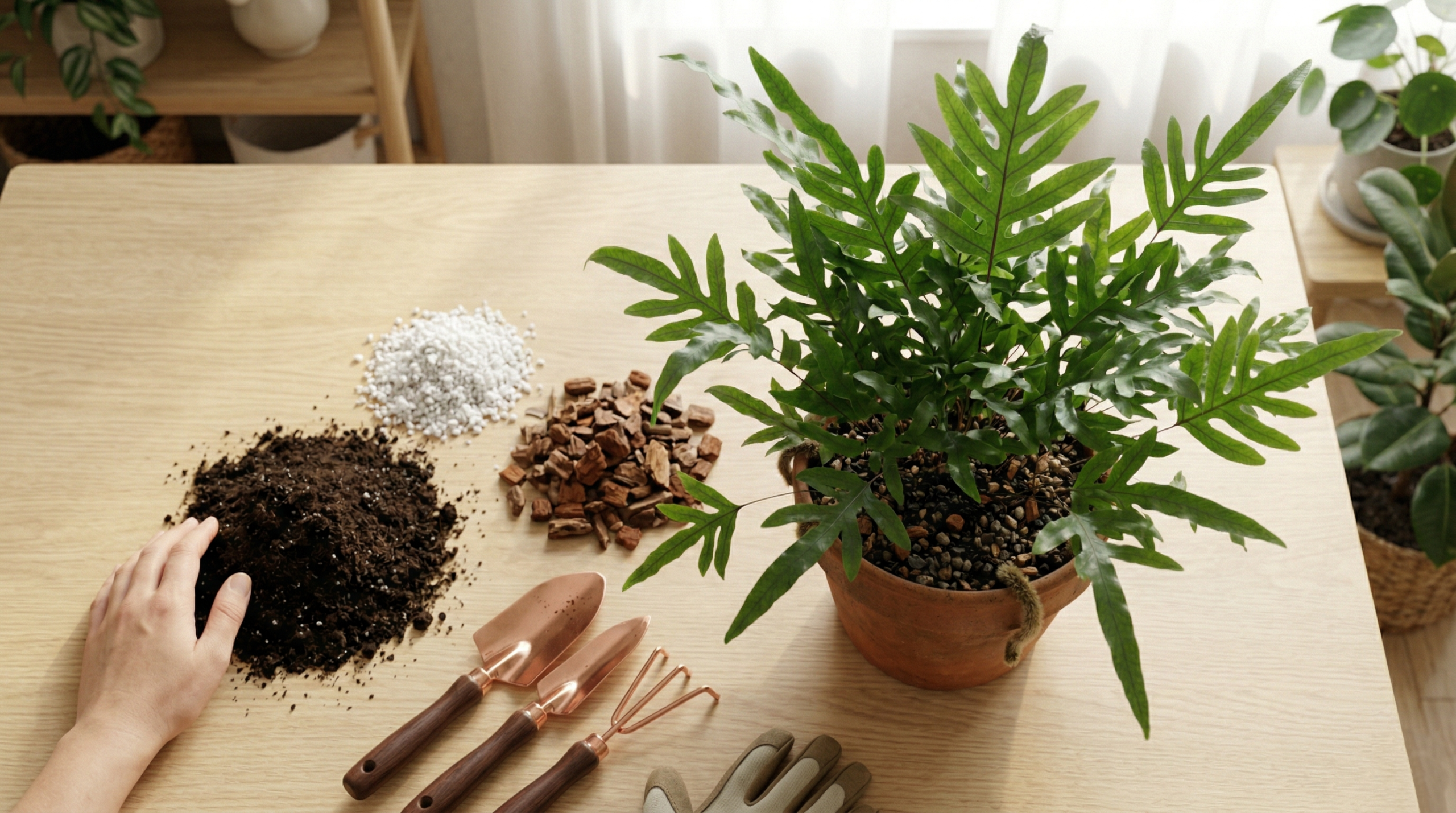 Soil mix with perlite and bark for kangaroo fern potting