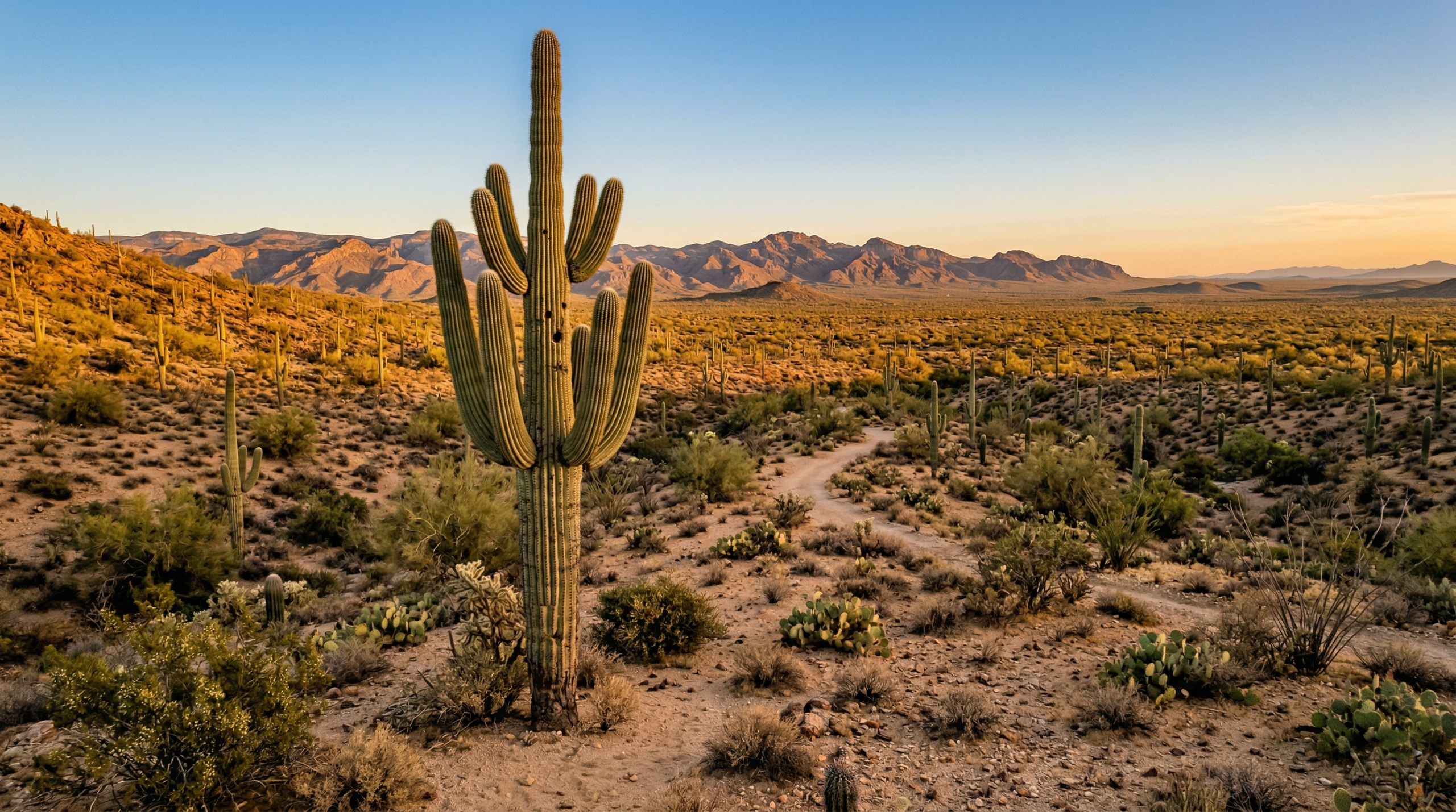 Mature saguaro cactus growing in Sonoran Desert natural habitat