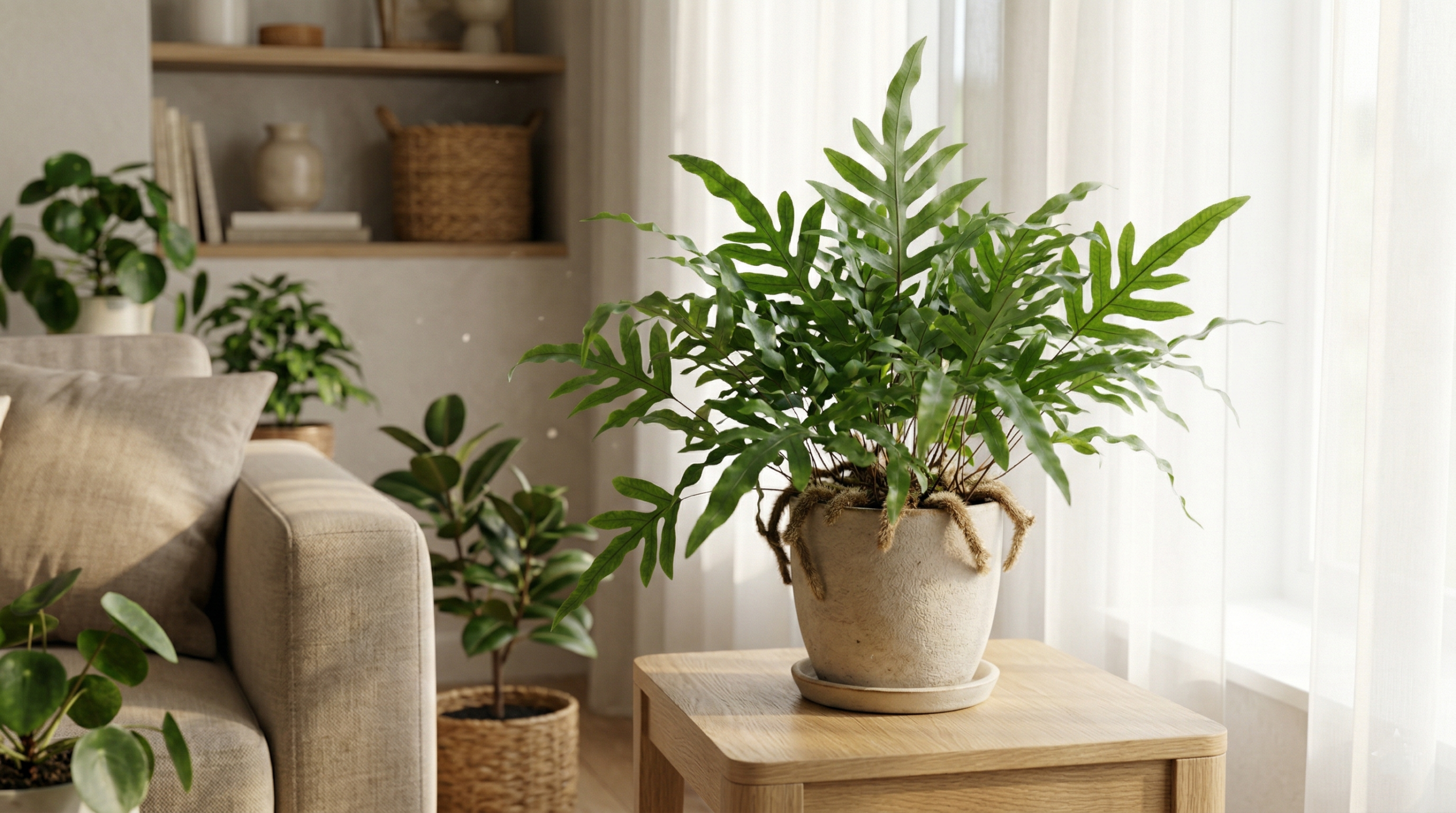 Kangaroo fern placed in bright indirect light near window indoors