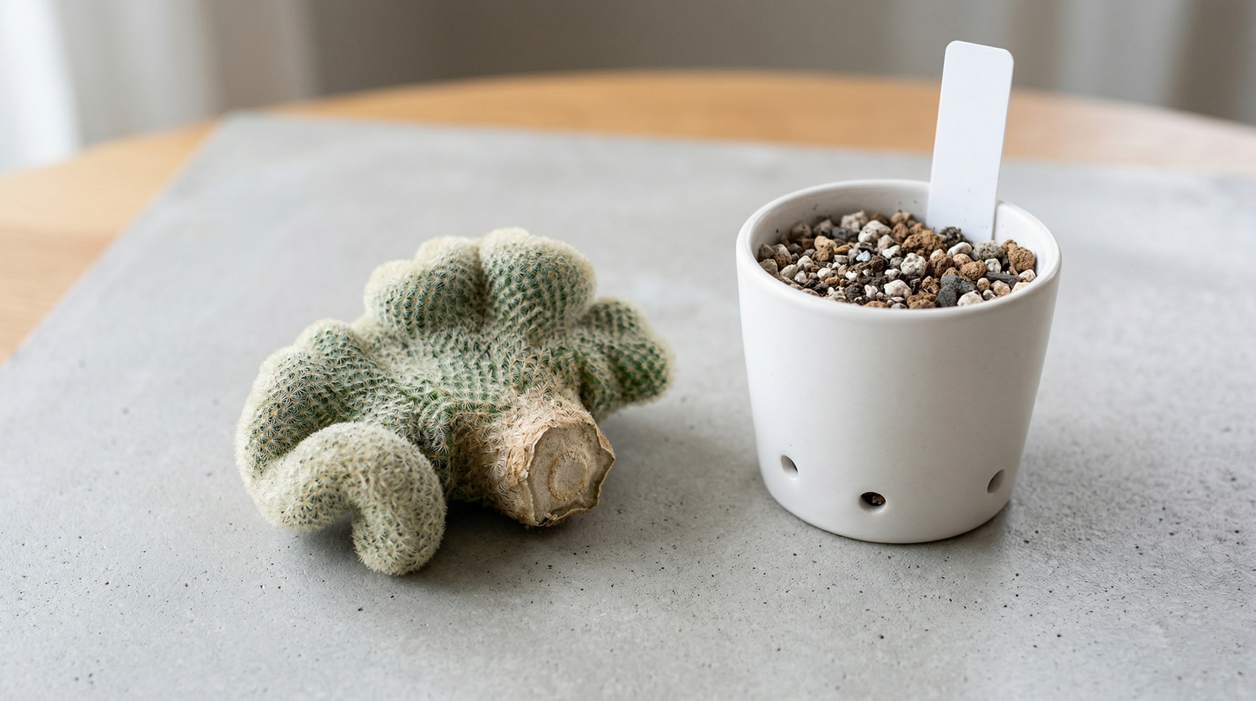 "Brain cactus cutting drying before being potted for propagation."