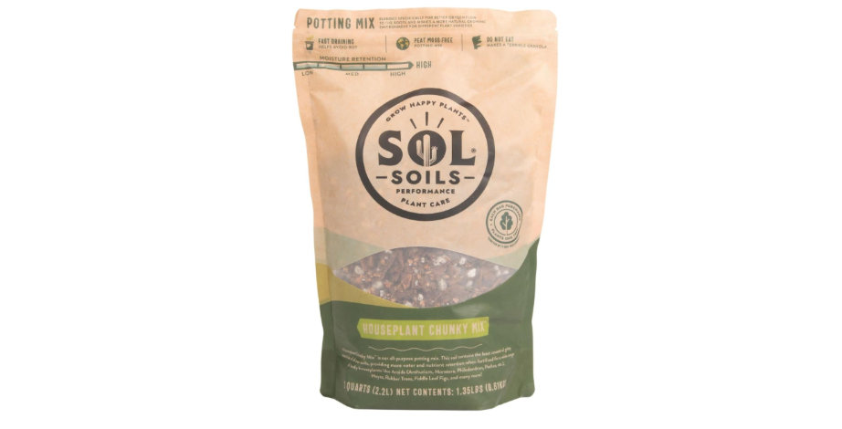 Sol Soils Chunky Houseplant Mix - Fast Draining Soil for Indoor Plants with Coco Coir Chips, Perlite, & Pumice, 2 Quart