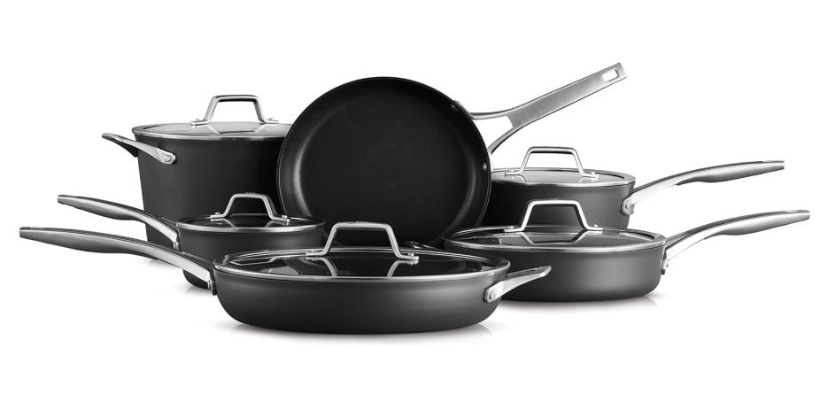 
Calphalon Premier Hard-Anodized Nonstick Cookware 11-Piece Pots and Pans Set Dishwasher and Oven Safe with MineralShield Nonstick Technology Durable and...