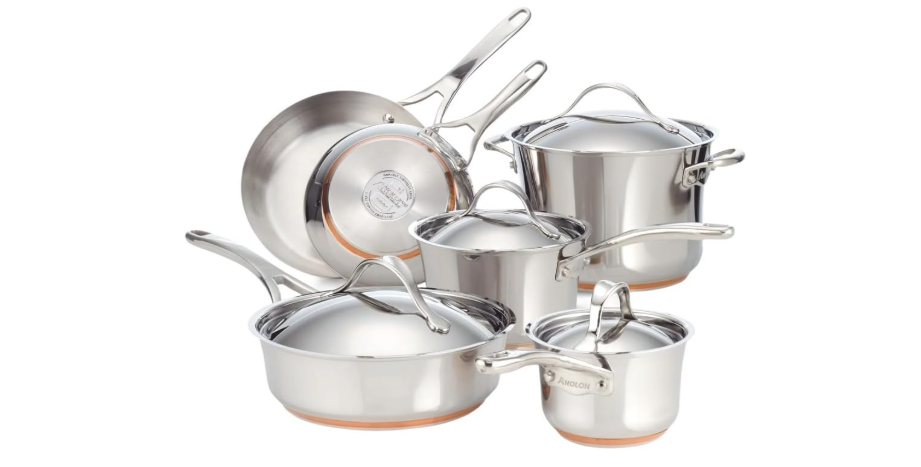 
Anolon Nouvelle Stainless Steel Cookware Pots and Pans Set, 10 Piece