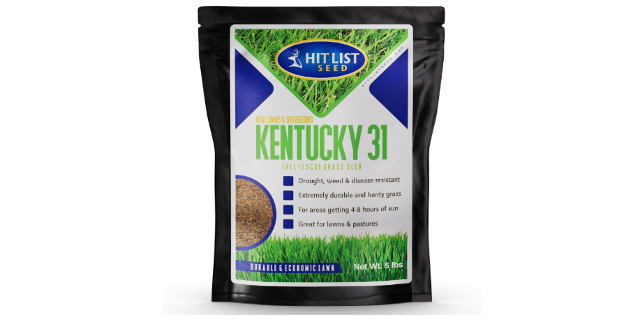 Hit List Seed Kentucky 31 K31 Tall Fescue Grass Seed, 5 lbs - Drought Tolerant, Hardy & Abuse Tolerant, Excellent Forage, Pure Seed, Genuine KY31 Seeds,...
