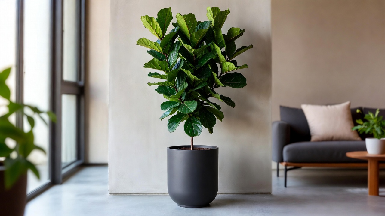Ficus Pandurata used as a stylish home decor element in a modern living room.