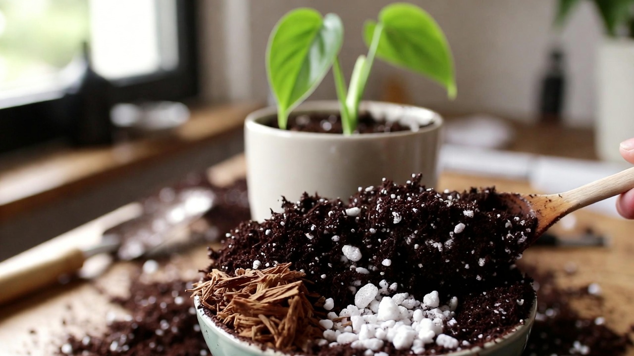  Well draining soil mix for white philodendron with perlite and orchid bark