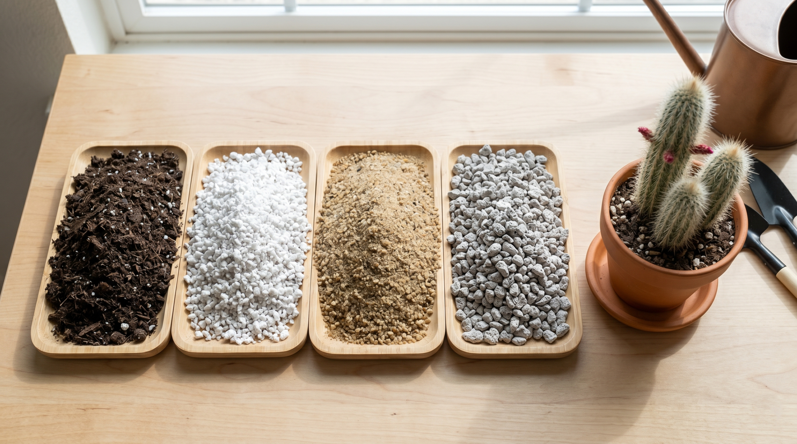 Cactus soil mix with perlite and sand for silver torch cactus drainage