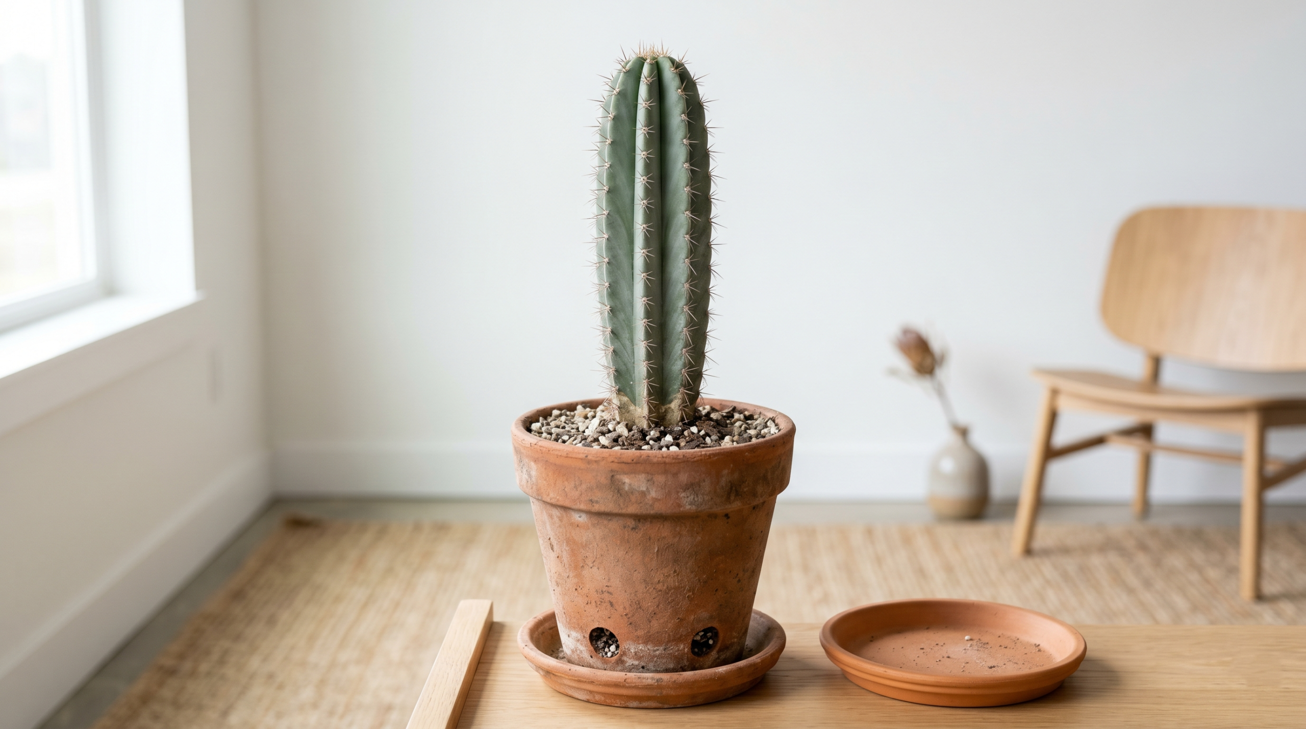 Mexican Fence Post Cactus in a well-draining pot with cactus-specific soil mix.
