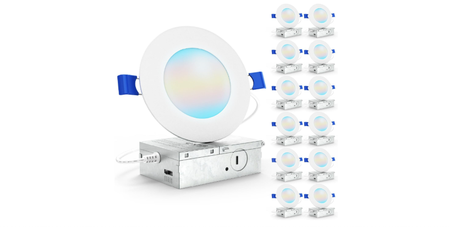  Sunco 12 Pack 4 Inch LED Recessed Lights, Canless Ceiling Light Slim, 650 LM, 10W, Selectable CCT 2700K/3000K/4000K/5000K/6000K, Dimmable, Wafer Thin, with...