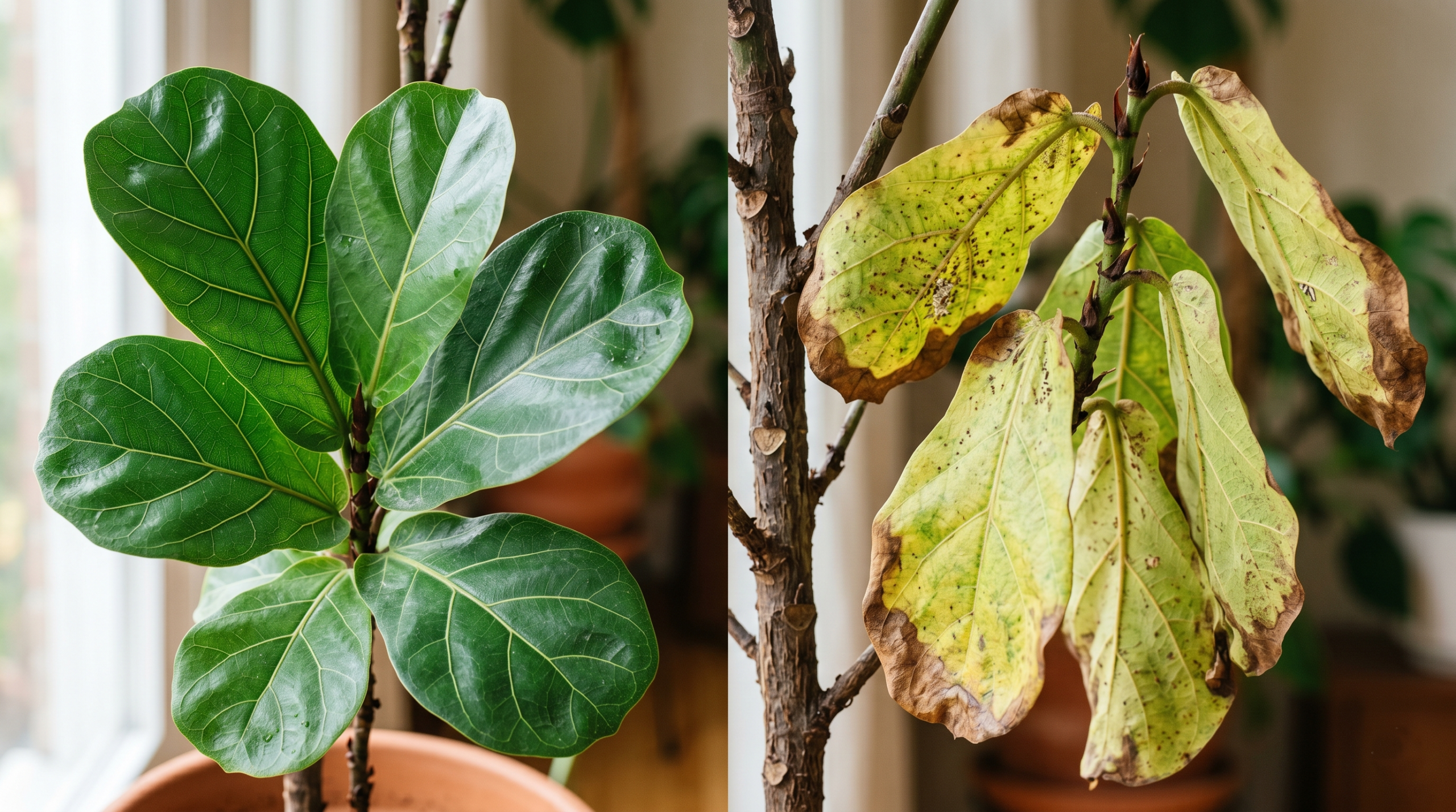Common ficus tree problems including yellow leaves and brown edges