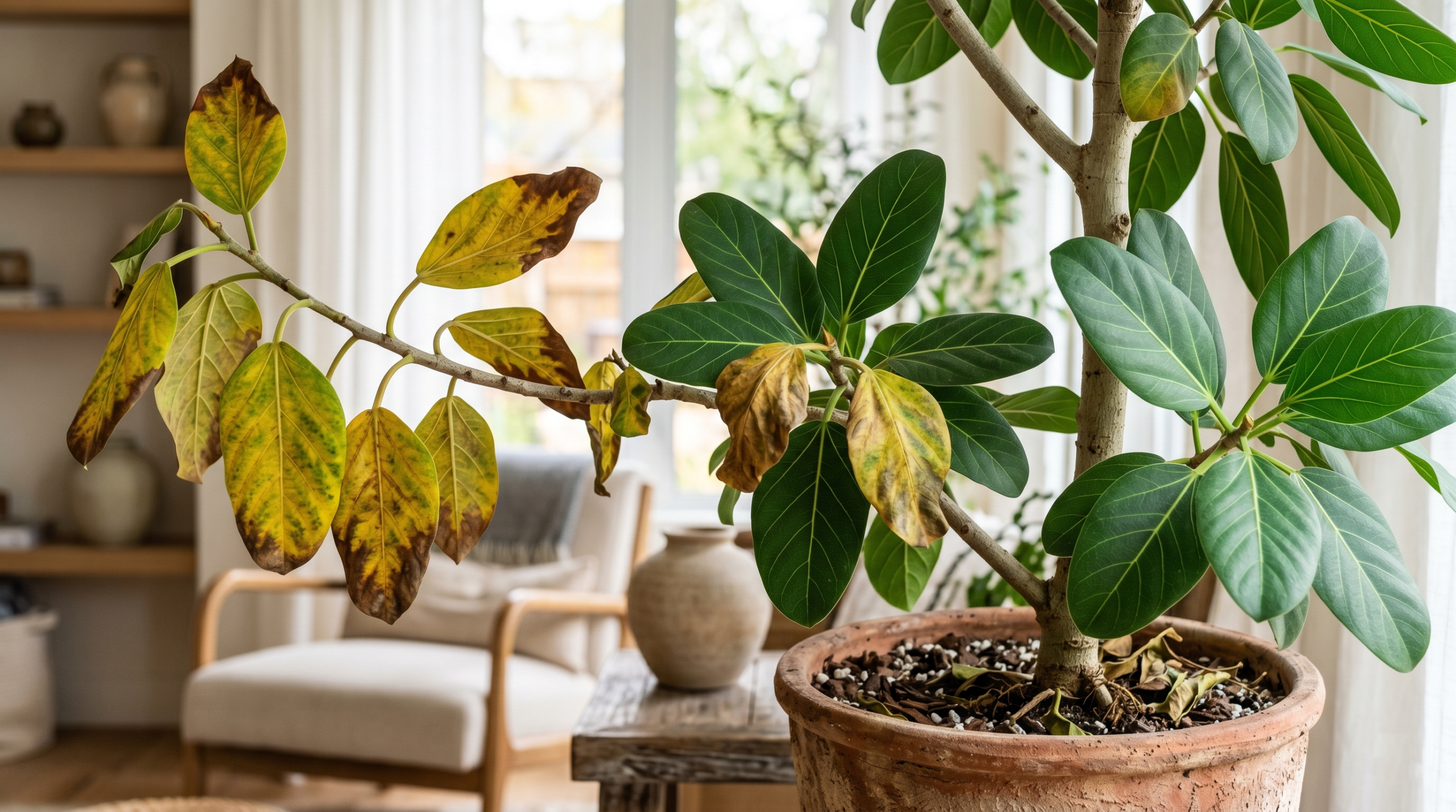 Common ficus audrey tree problems including yellow and brown leaves