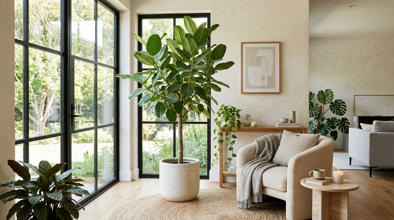 Ficus audrey tree styled as a modern indoor statement plant