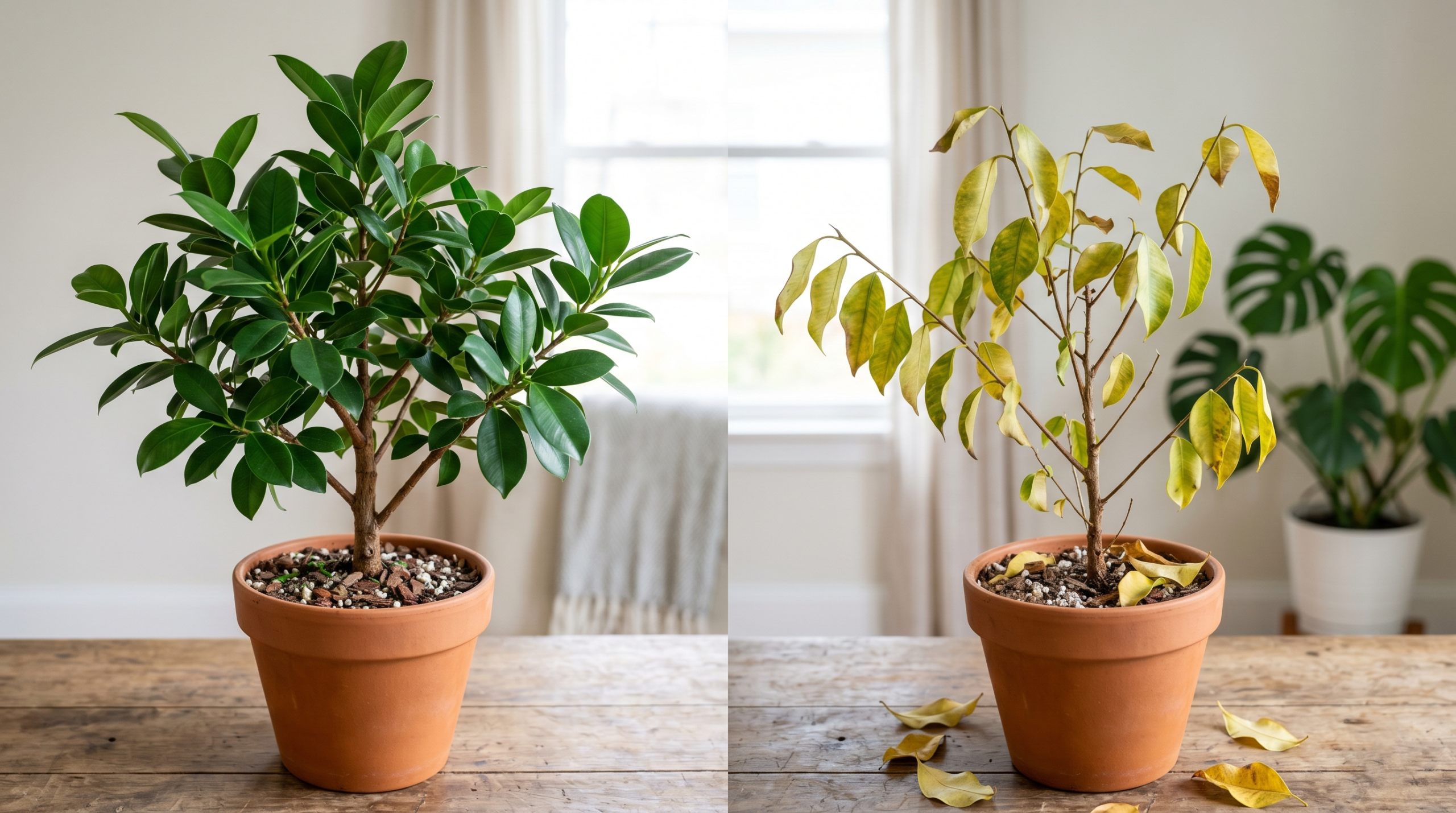 Yellow leaves and leaf drop problems on a Ficus Moclame plant
