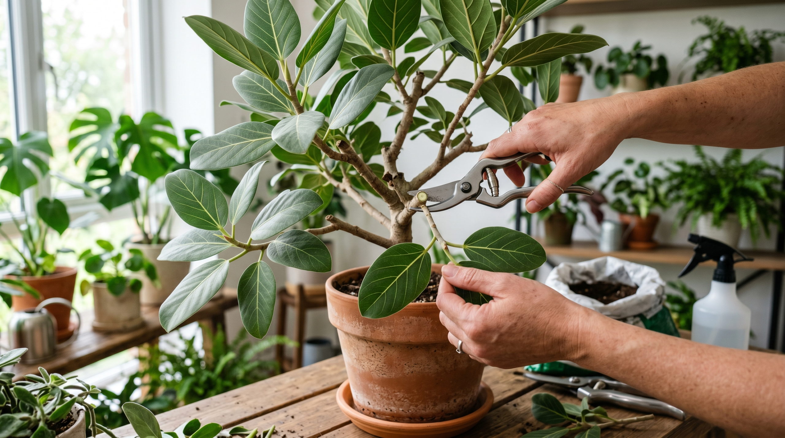 Pruning a ficus audrey tree to encourage healthy indoor growth
