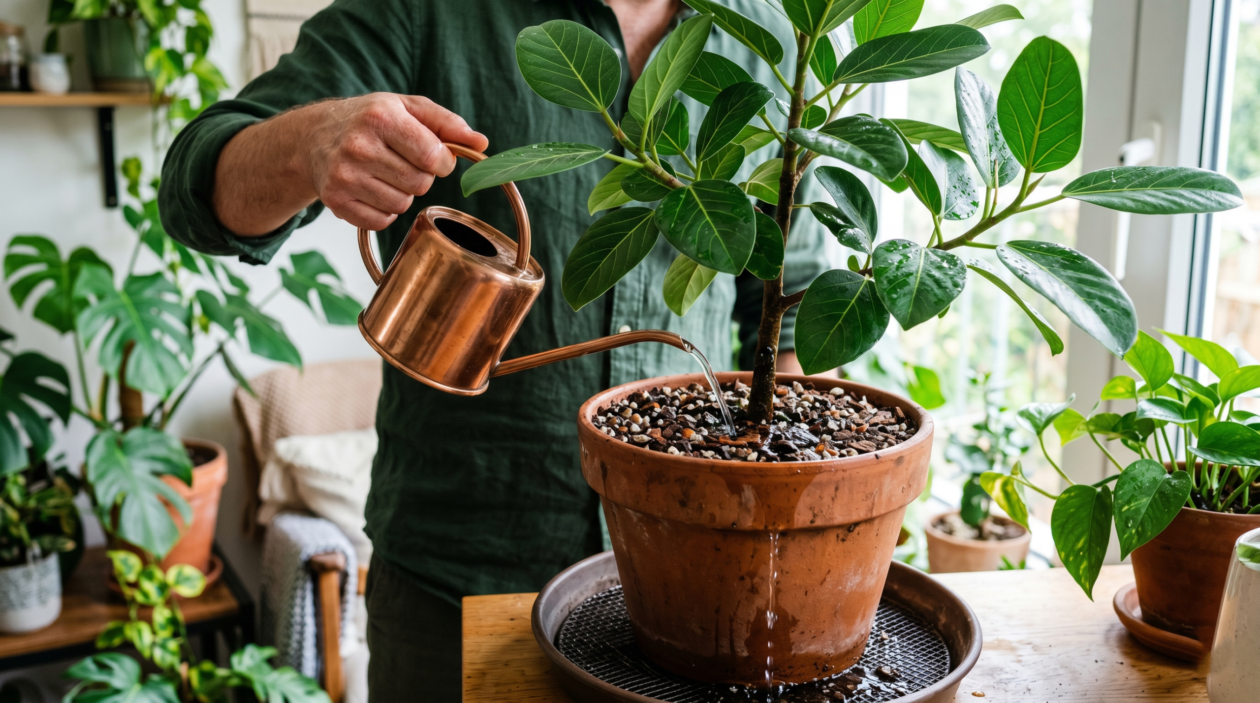 Proper watering technique for a ficus audrey tree indoors