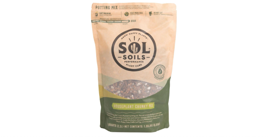 
Sol Soils Chunky Houseplant Mix - Fast Draining Soil for Indoor Plants with Coco Coir Chips, Perlite, & Pumice, 2 Quart