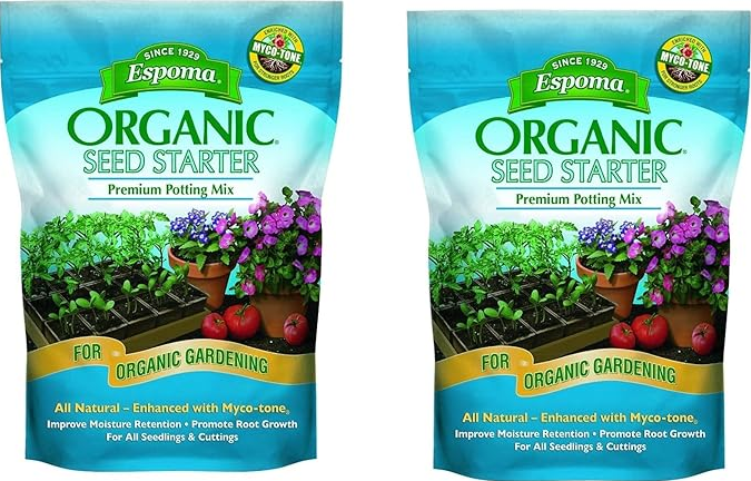 Espoma Organic Seed Starter Premium Potting Soil Mix - All Natural & Organic Seed Starting Mix with Mycorrhizae. for Organic Gardening, 8 qt, Pack of 2