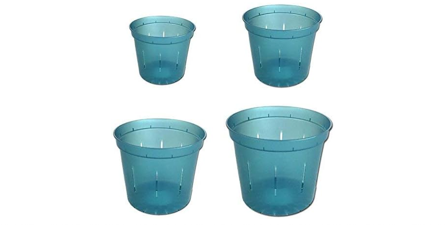 rePotme Slotted Clear Orchid Pots Growers Assortment (8 pots - 2 Each, Blue Sapphire)