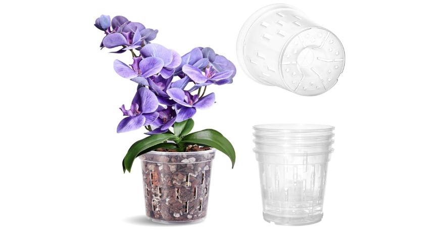  TRUEDAYS Orchid Pot – 4 Pack 5 Inch Clear Orchid Pots with Drainage Holes for Repotting – Ideal for Healthy Root Growth – Sturdy Plastic Plant Pot for...