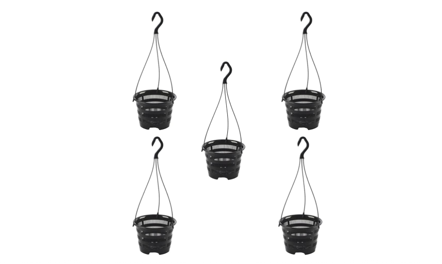 
5 Sets Hanging Orchid Pot Plastic Hanging Planter Net Cup Pots Balcony Railing Planter Orchid Growing Starter Flower Pots with Hooks for Decoration