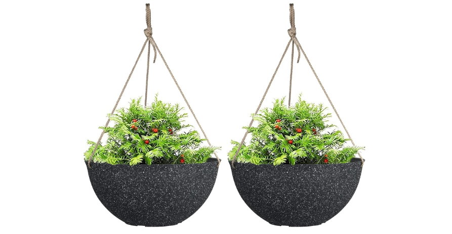  LA JOLIE MUSE Large Hanging Planters for Outdoor Plants - 13 Inch Hanging Basket for Patio Set of 2, Speckled Black