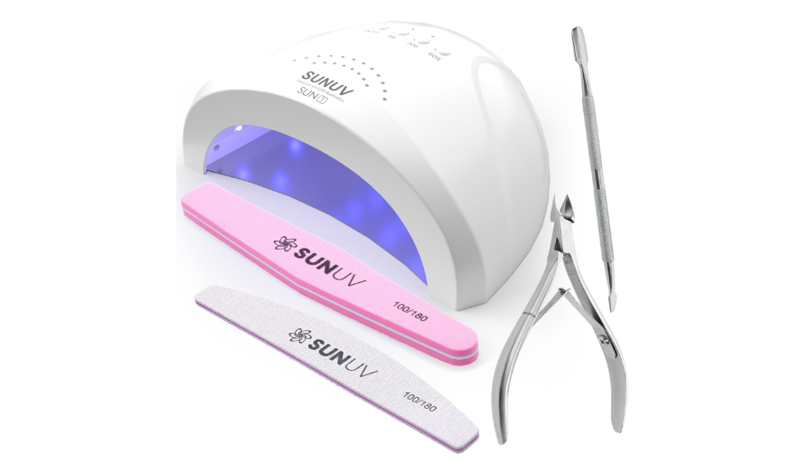 
SUNUV UV Nail Lamp, Professional LED UV Light for Gel Nails SUNone 48W 4PCS Cuticle Nippers, Cuticle Pusher with Nail File and Buffer Set