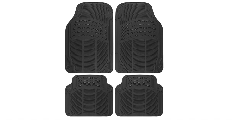 BDK Floor Mats, 4-Piece All-Weather Car Mat with Universal Fit Design, Durable Rubber Car Floor Mats with Capture Ridges, Waterproof for Cars Trucks SUV (Black)