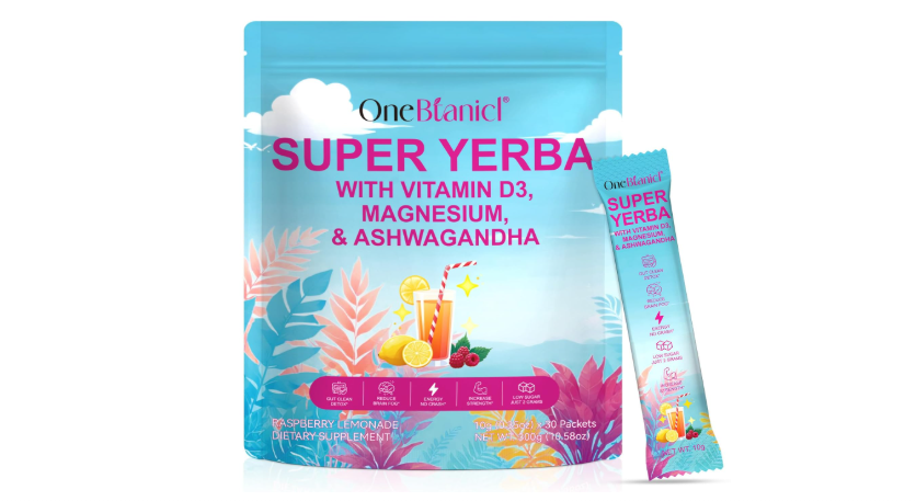 Super Yerba Mate Instant Powder Packets, Raspberry Lemonade Flavor|Energy & Focus Boost| Gut Support, Low Sugar Content