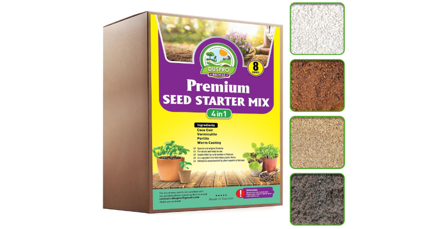 Seed Starter Potting Soil Mix, 8 Dry Quarts, Ready-to-Use Peat-Free Coco Coir Seed Starting Mix 4-in-1 Blend with Perlite, Vermiculite & Worm Castings...