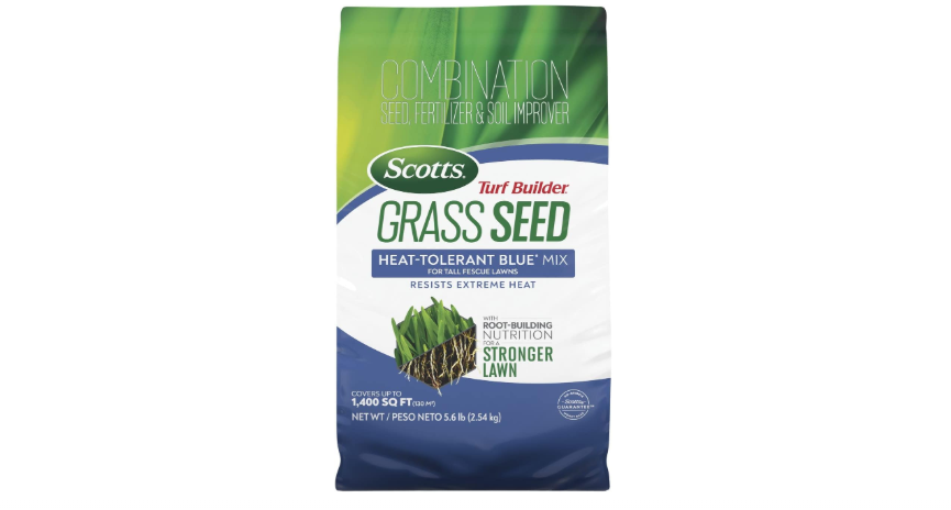 Scotts Turf Builder Grass Seed Heat-Tolerant Blue Mix, 5.6 lbs. | For Tall Fescue Lawns, Grass Seed Plus Lawn Fertilizer and Soil Improver, Covers Up To 1...