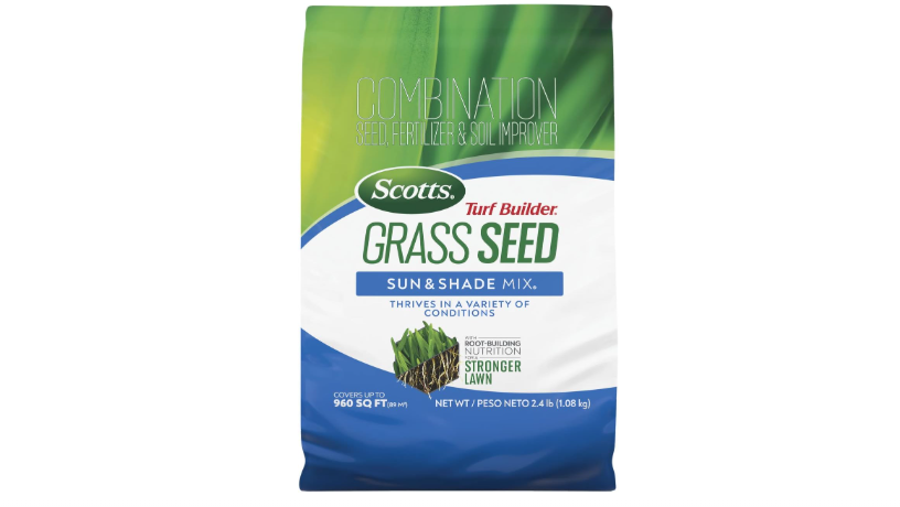 Scotts Turf Builder Grass Seed Sun & Shade Mix, 2.4 lbs. | Grass Seed Plus Lawn Fertilizer and Soil Improver, Thrives in Many Conditions, Covers Up To...